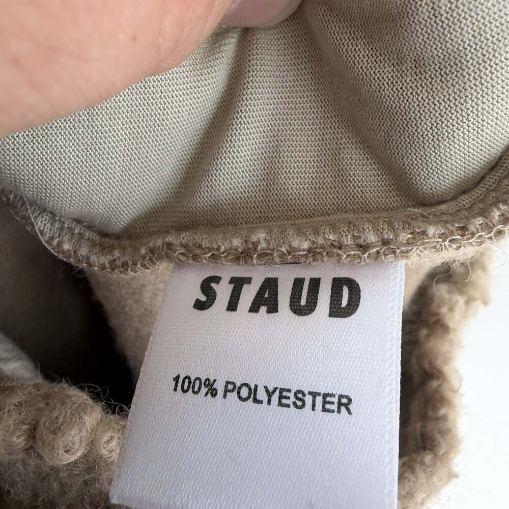 STAUD Rabbit Fleece Wide-Leg Track Pants Tan Sherpa Womens Size S Cozy Lounge - Picture 9 of 9